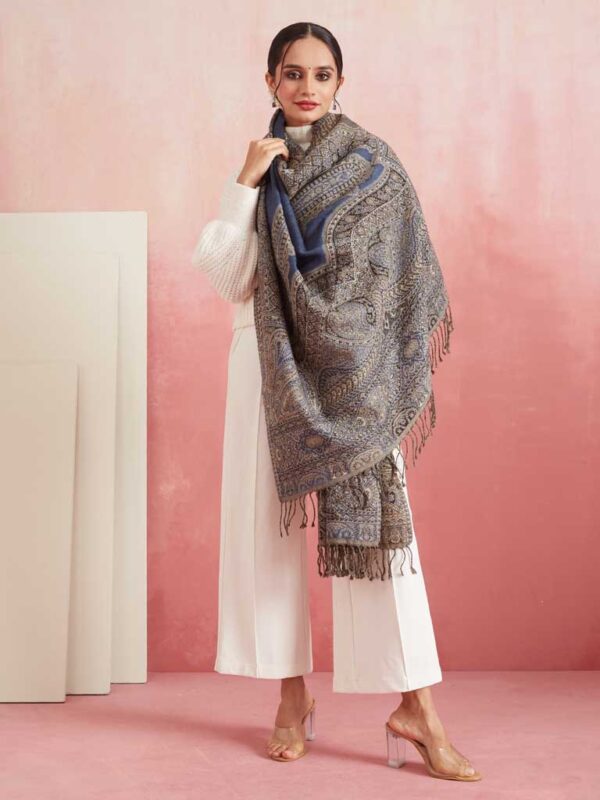 Paisley Wool Jacqaurd Shawl - Heavy Weave