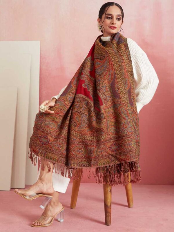 Paisley Wool Jacqaurd Shawl - Heavy Weave