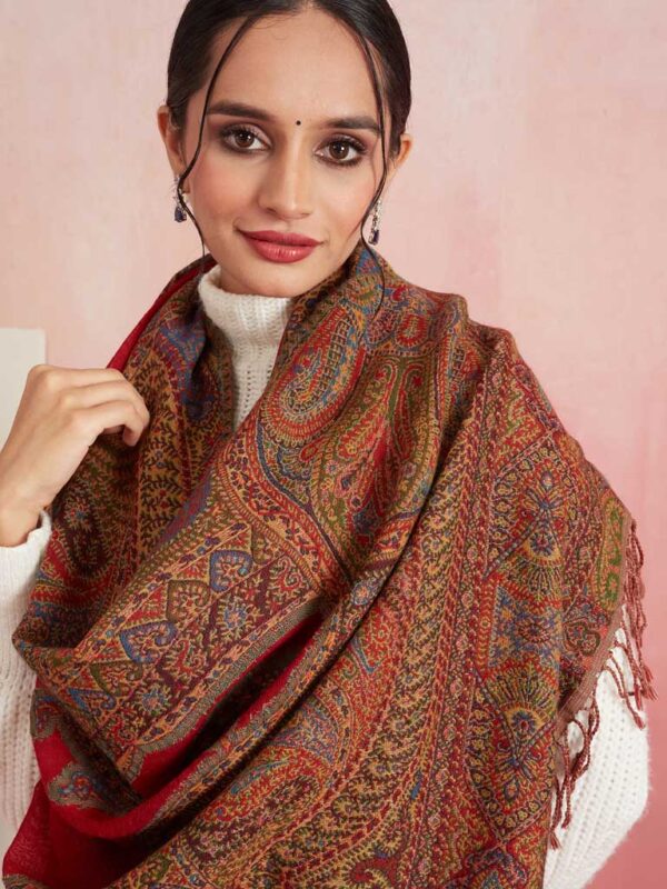 Paisley Wool Jacqaurd Shawl - Heavy Weave