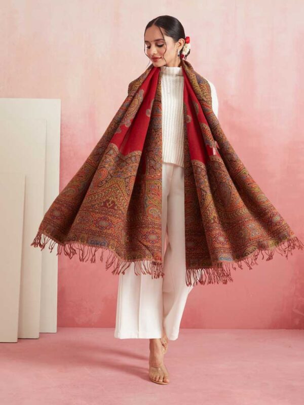 Paisley Wool Jacqaurd Shawl - Heavy Weave