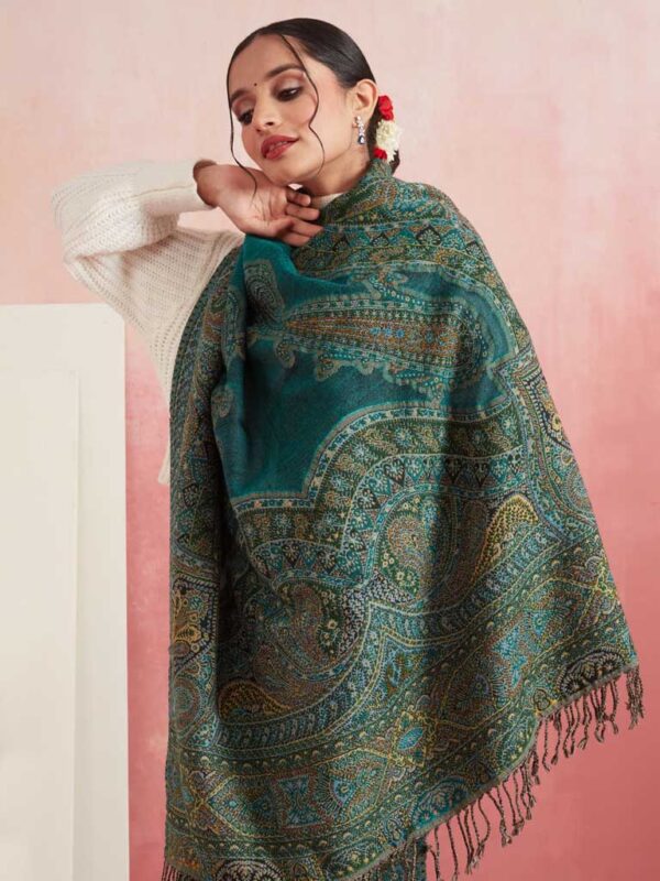 Paisley Wool Jacqaurd Shawl - Heavy Weave