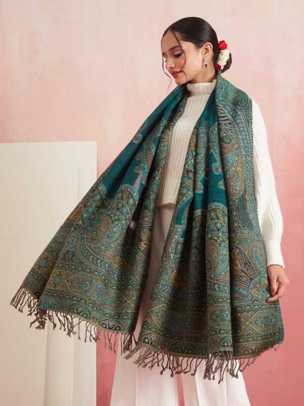 Paisley Wool Jacqaurd Shawl - Heavy Weave
