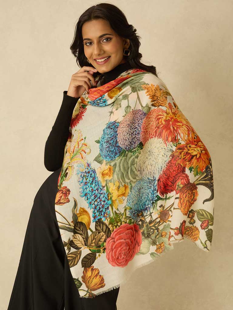 Botanical Wool Print Scarf