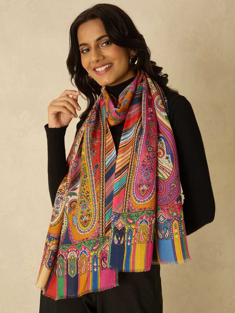 Ethnic Paisley Print Wool Scarf