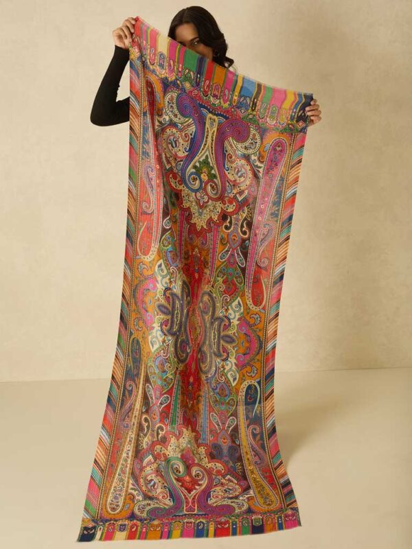 Ethnic Paisley Print Wool Scarf