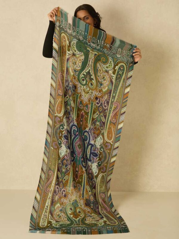 Ethnic Paisley Print Wool Scarf