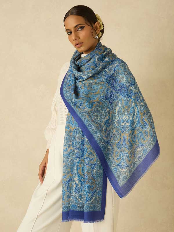 Ethnic Paisley Print Wool Scarf