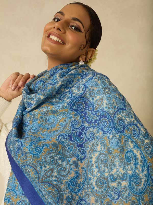 Ethnic Paisley Print Wool Scarf