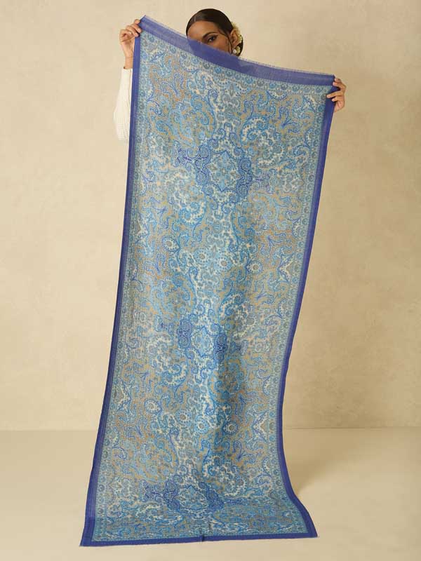 Ethnic Paisley Print Wool Scarf