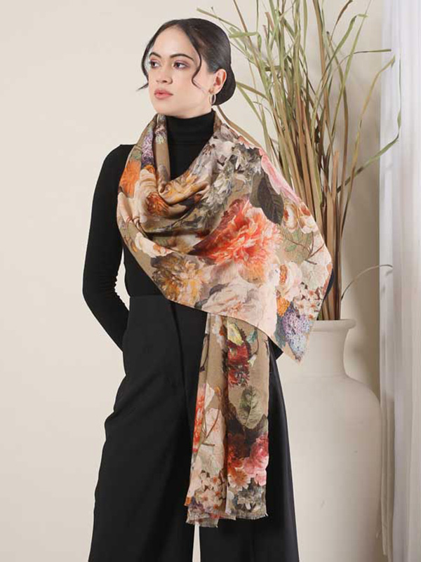 Botanical Wool Print Scarf