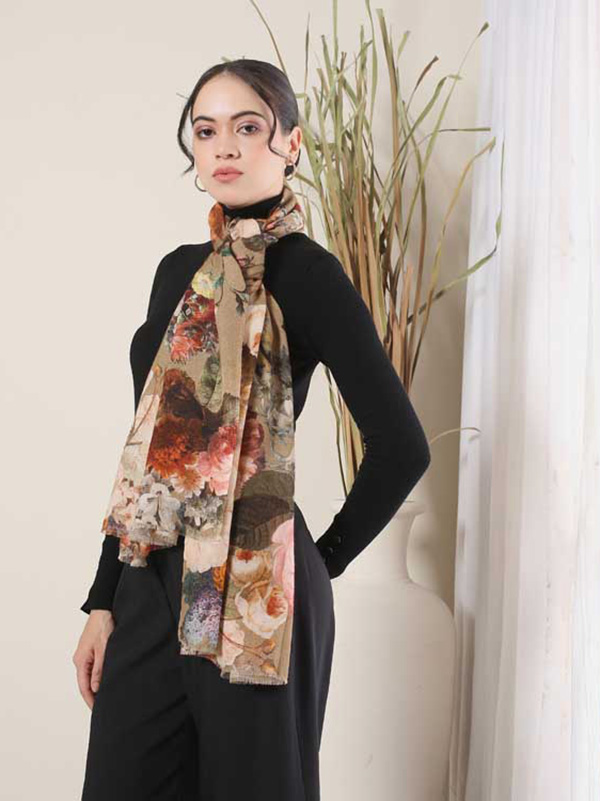Botanical Wool Print Scarf