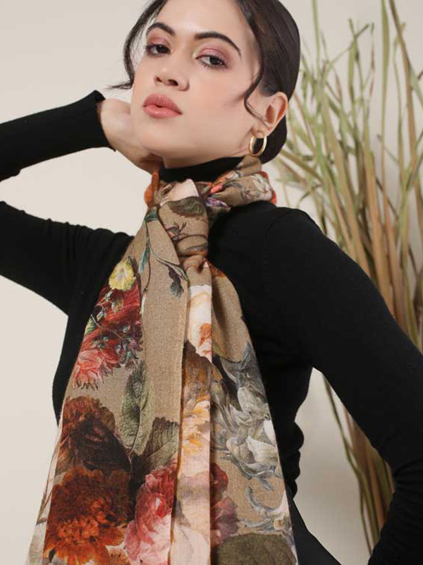 Botanical Wool Print Scarf