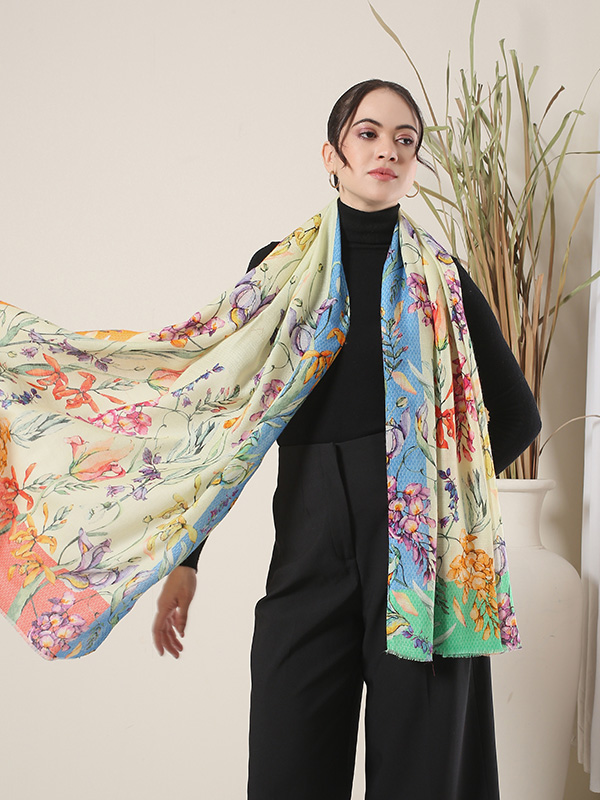 Botanical Wool Print Scarf