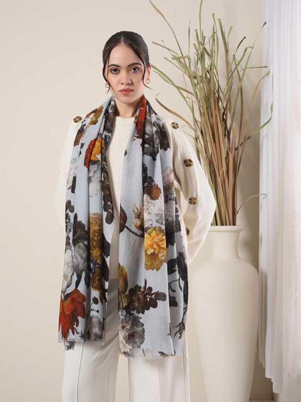 Botanical Wool Print Scarf