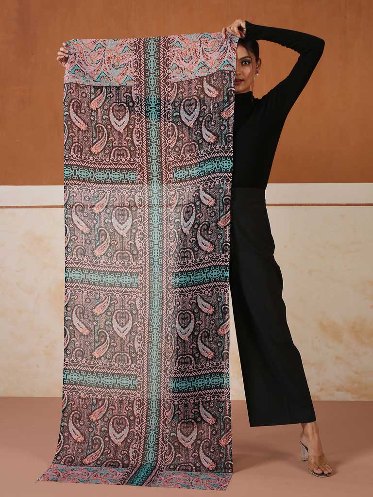 Ethnic Paisley Print Wool Scarf
