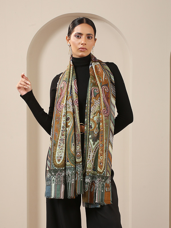 Ethnic Paisley Print Wool Scarf