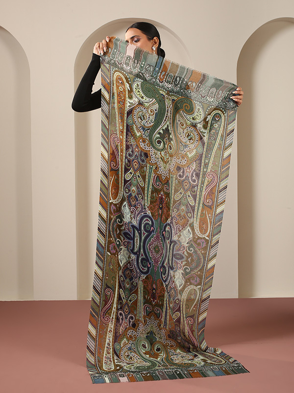 Ethnic Paisley Print Wool Scarf