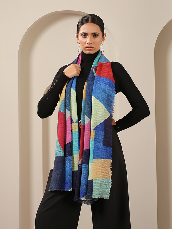 Geo Print Wool Scarf - Herringbone Special