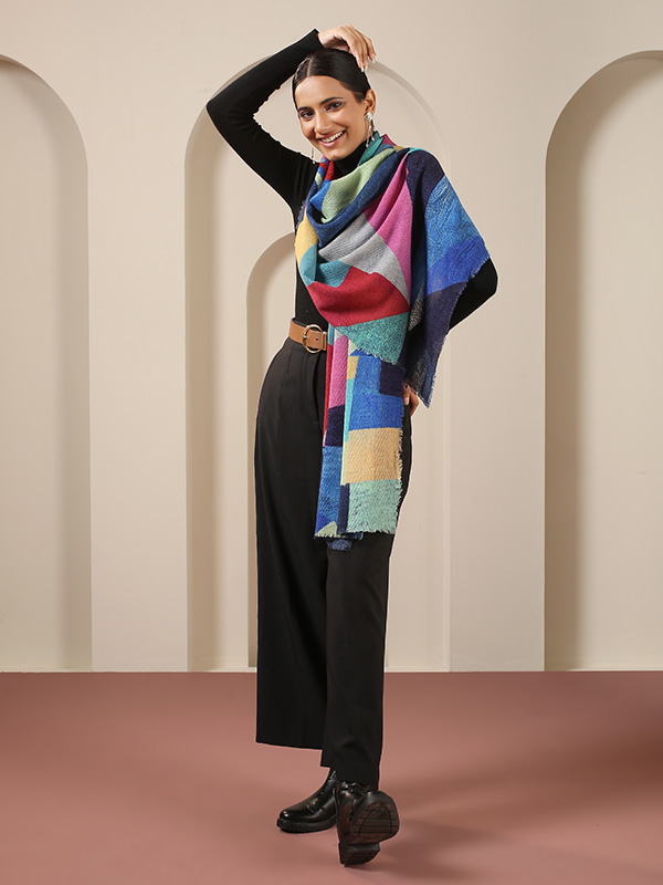 Geo Print Wool Scarf - Herringbone Special