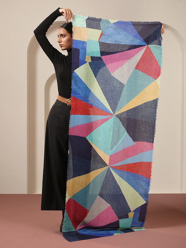 Geo Print Wool Scarf - Herringbone Special