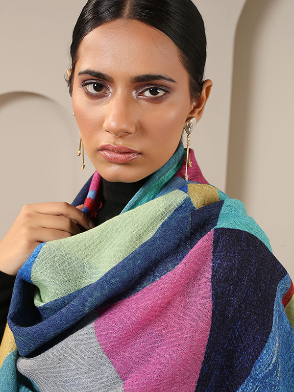 Geo Print Wool Scarf - Herringbone Special