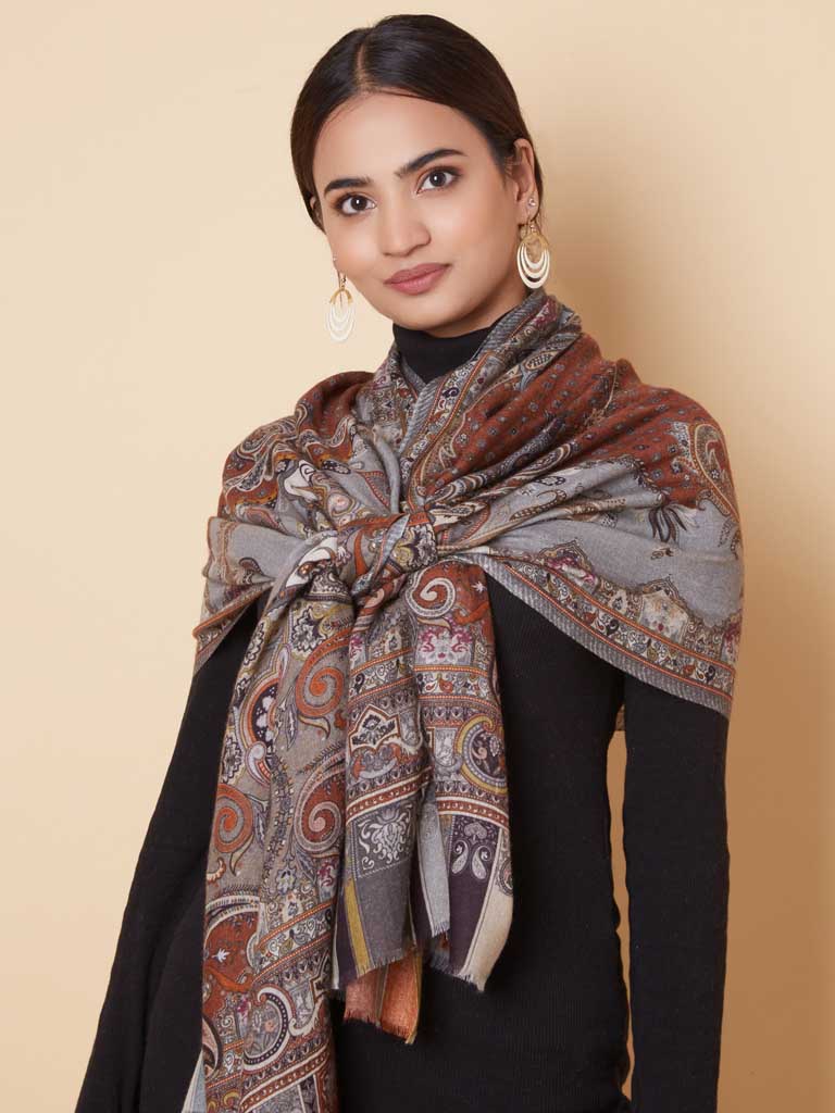 Paisley Print Wool Scarf