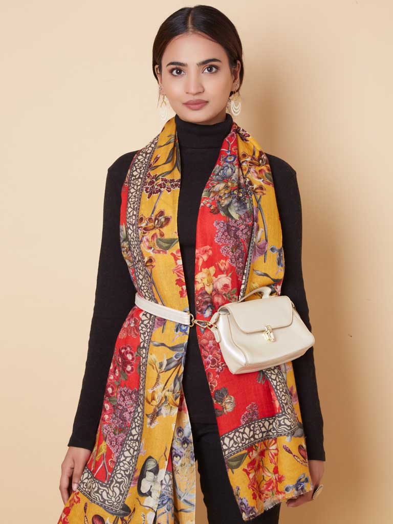 Floral Print Wool Scarf