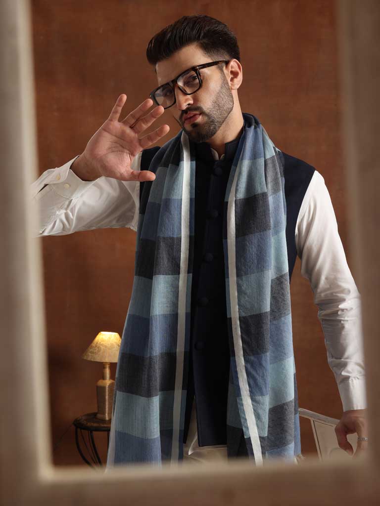 Wool Silk Checks Scarf Unisex