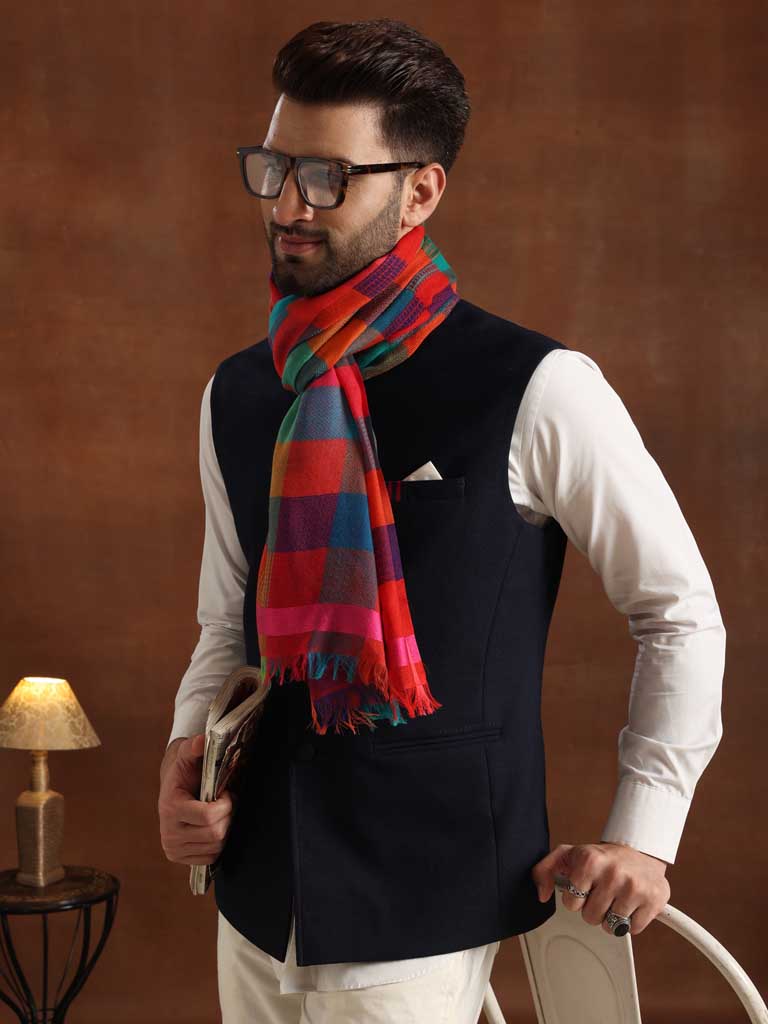 Wool Silk Checks Scarf Unisex