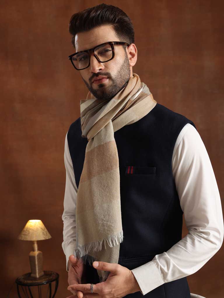 Wool Silk Checks Scarf Unisex