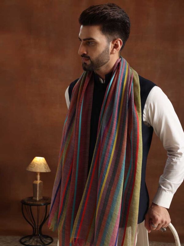 Stripes Wool Silk Scarf Unisex