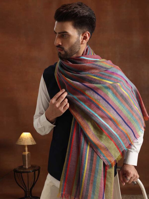 Stripes Wool Silk Scarf Unisex