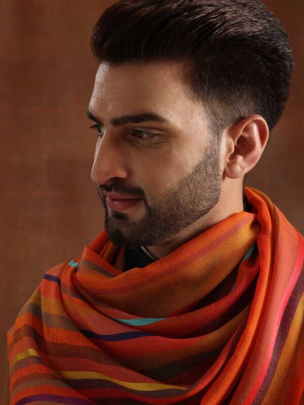 Stripes Wool Silk Scarf Unisex