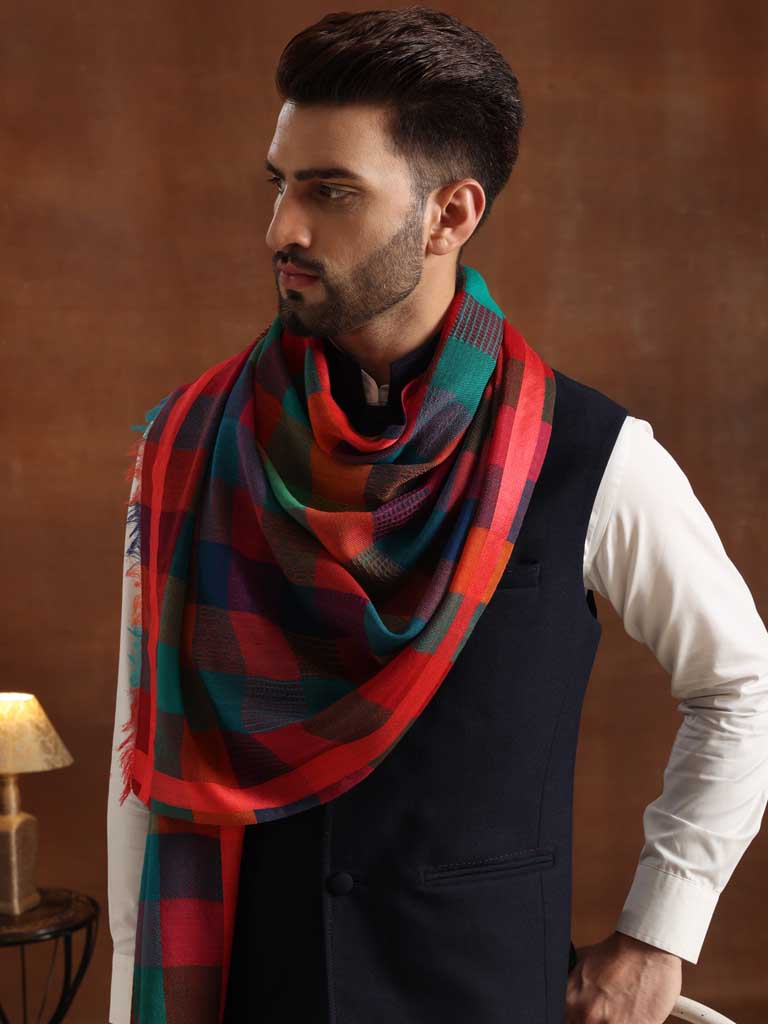 Wool Silk Checks Scarf Unisex