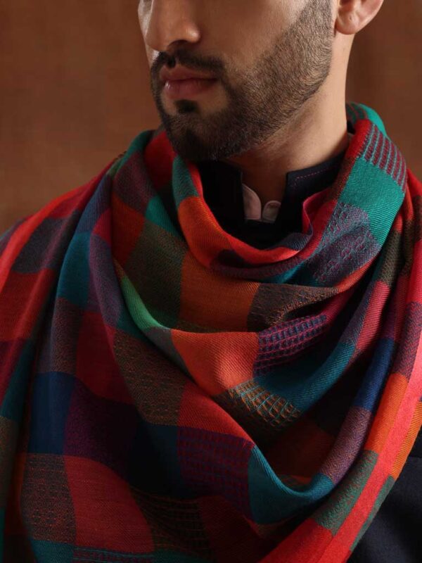 Wool Silk Checks Scarf Unisex
