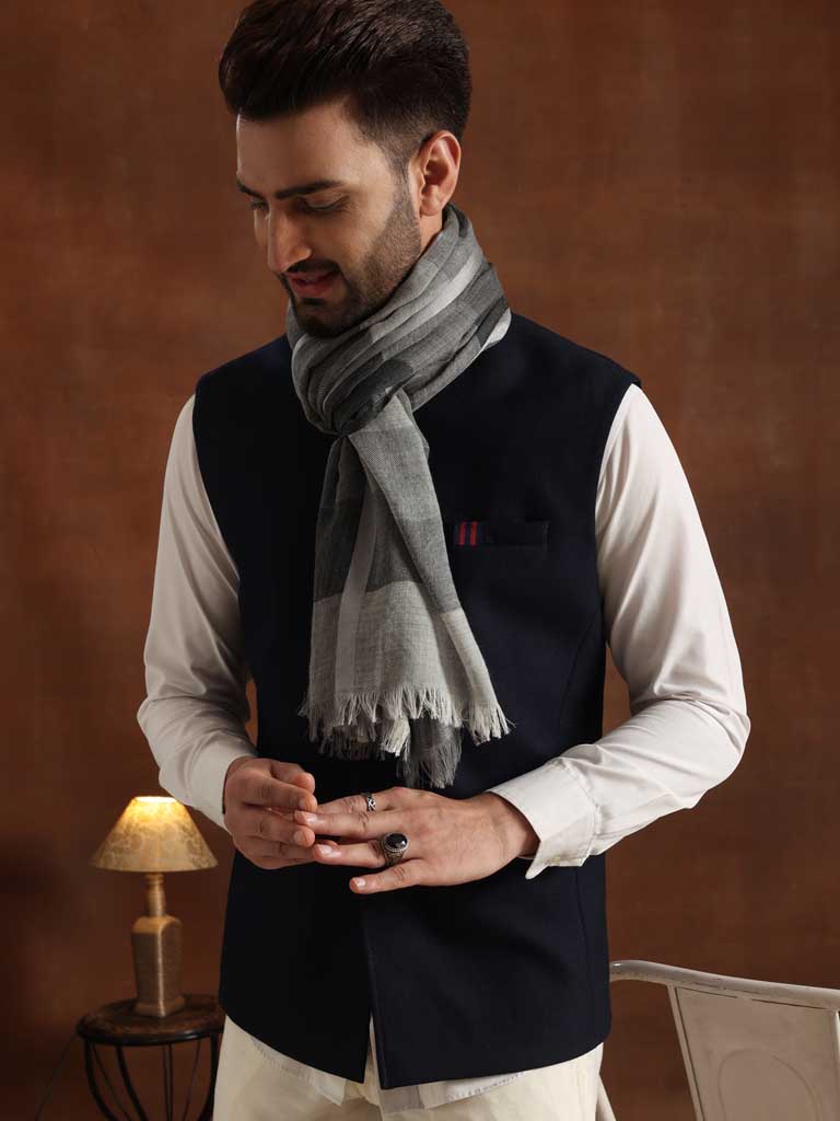 Wool Silk Checks Scarf Unisex