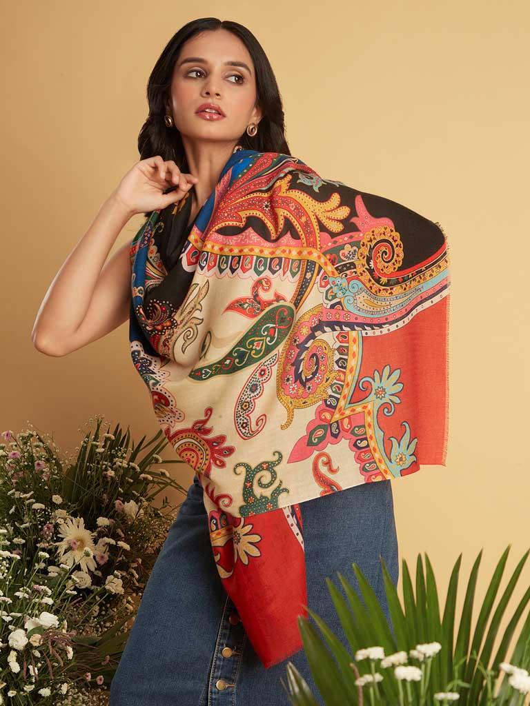 Paisley Print Wool Scarf