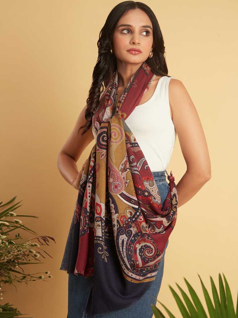 Paisley Print Wool Scarf