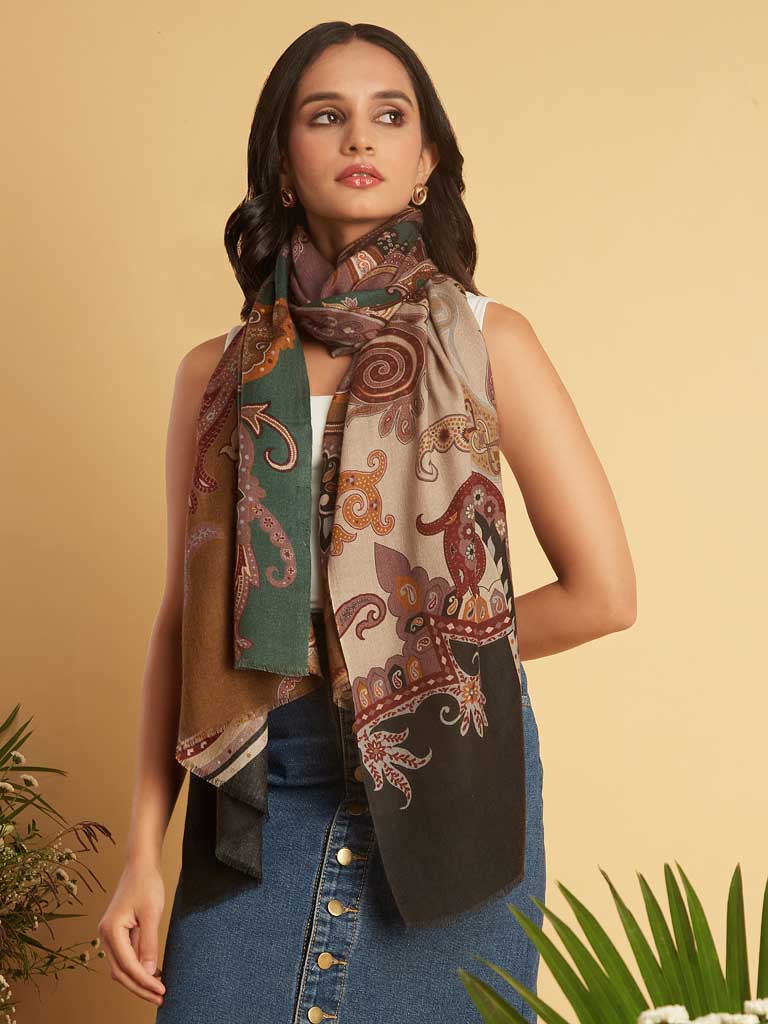 Paisley Print Wool Scarf