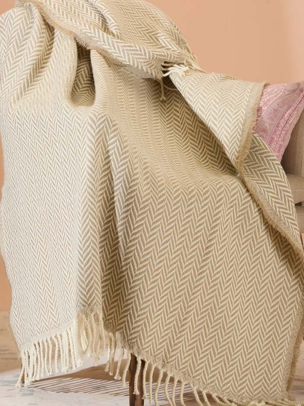 Herringbone Weave Heavy Wool Throw