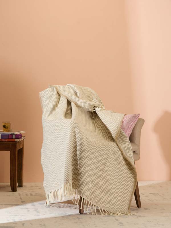 Herringbone Weave Heavy Wool Throw