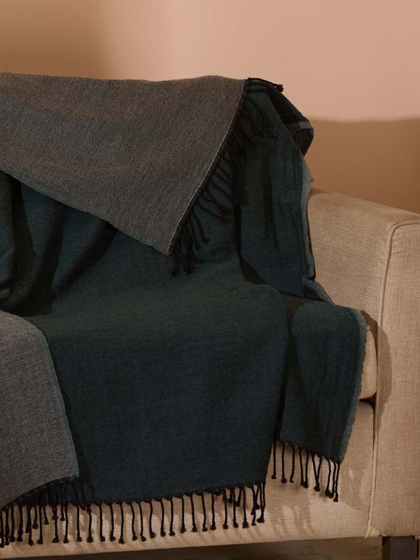 Double Face Reversible Merino Wool Throw/ Plaid