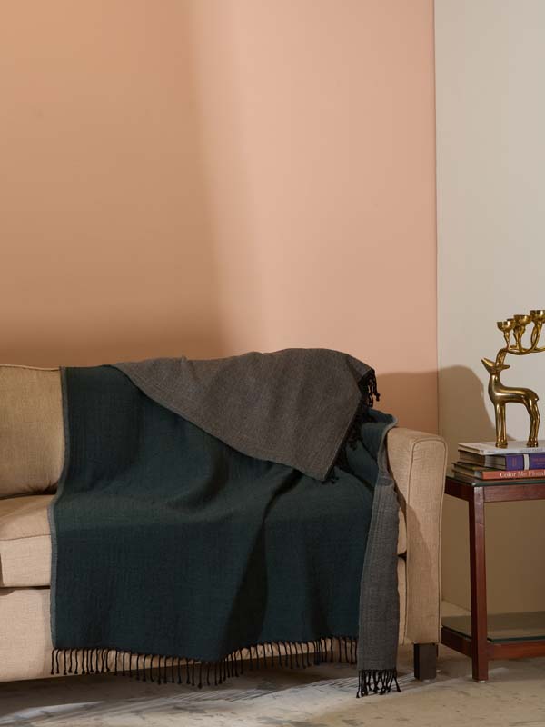 Double Face Reversible Merino Wool Throw/ Plaid