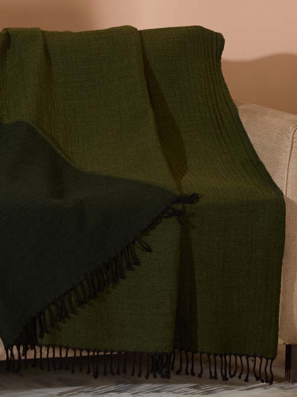 Double Face Reversible Merino Wool Throw/ Plaid