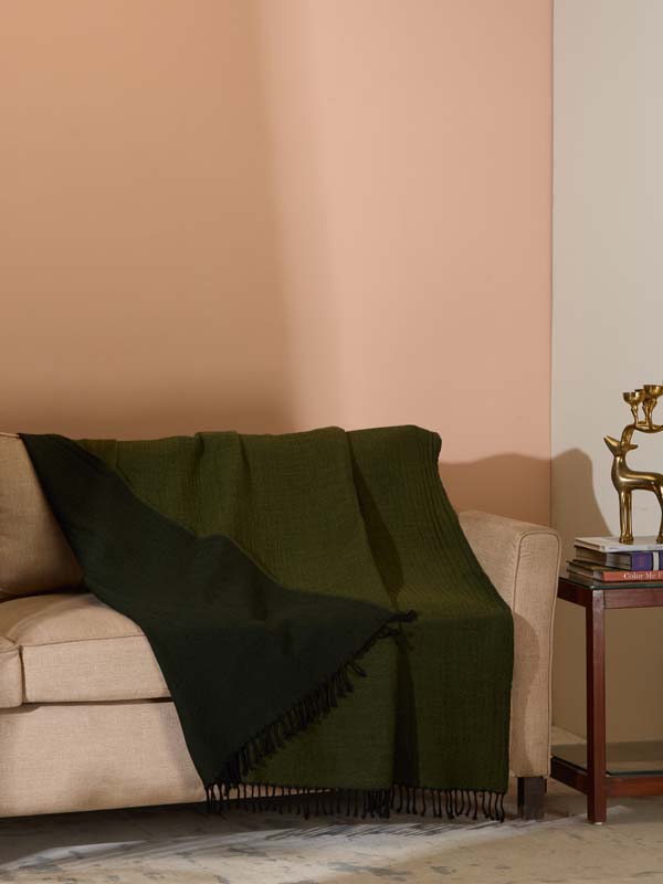 Double Face Reversible Merino Wool Throw/ Plaid