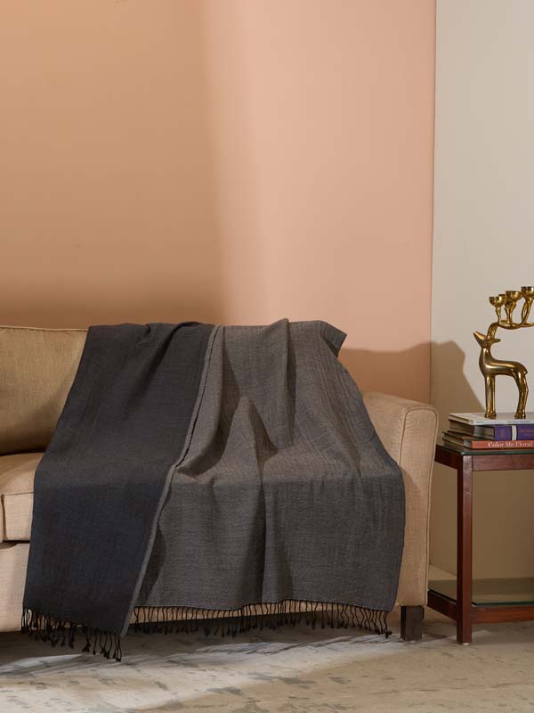 Double Face Reversible Merino Wool Throw/ Plaid