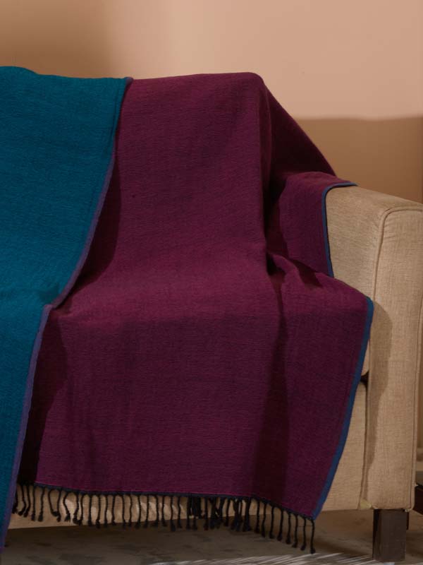 Double Face Reversible Merino Wool Throw/ Plaid