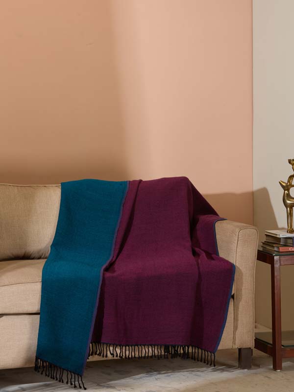 Double Face Reversible Merino Wool Throw/ Plaid