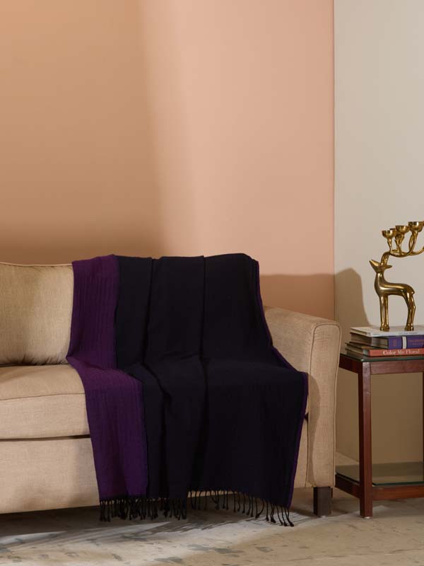 Double Face Reversible Merino Wool Throw/ Plaid