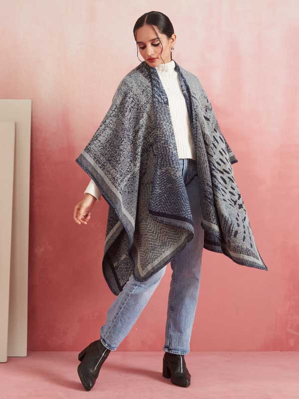 Denim Patchwork Ruana/ Cape